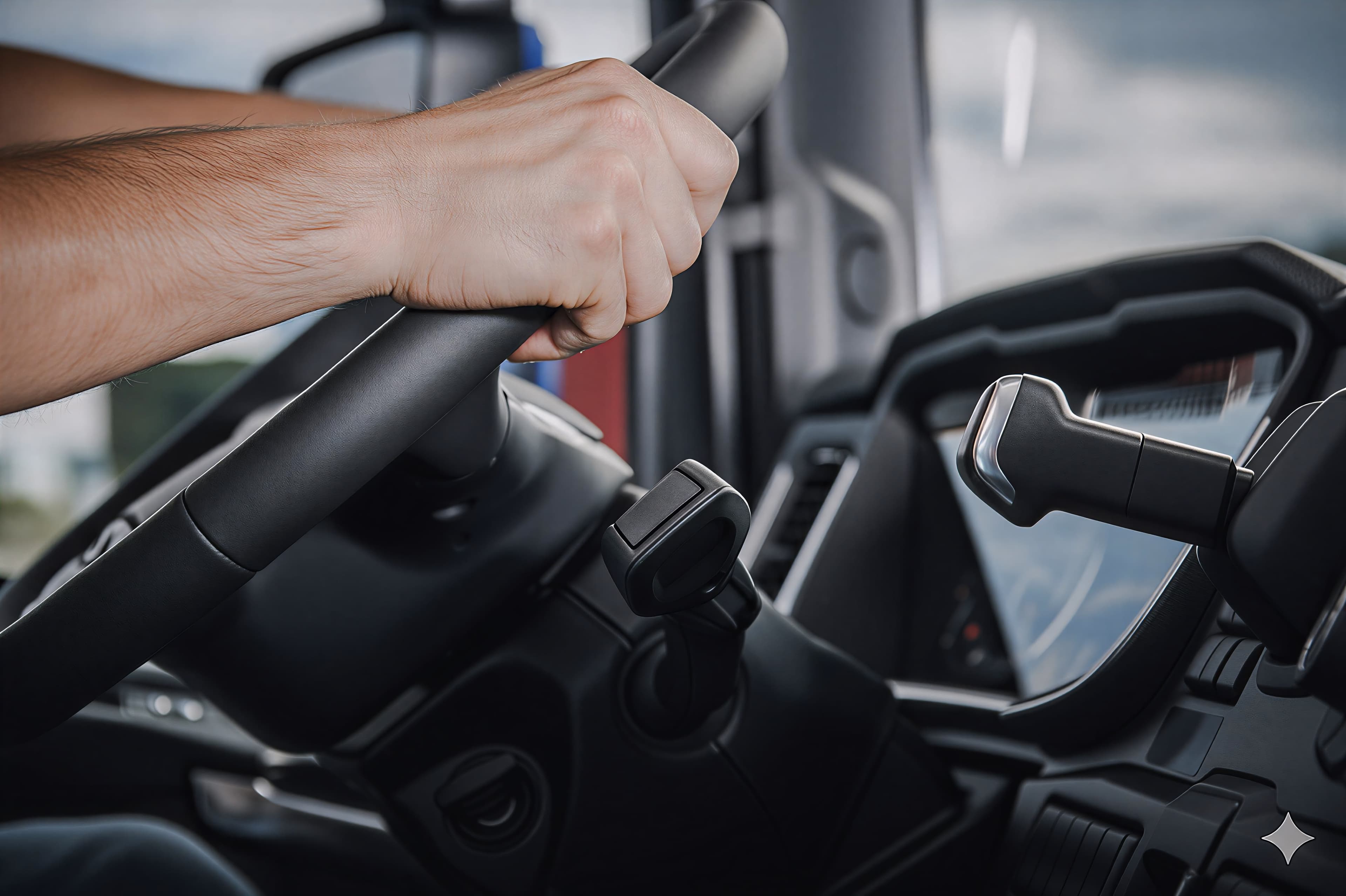 Hand on steering wheel